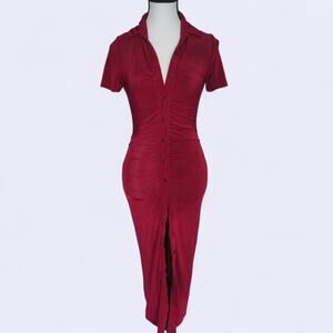 Red bodycon midi dress with